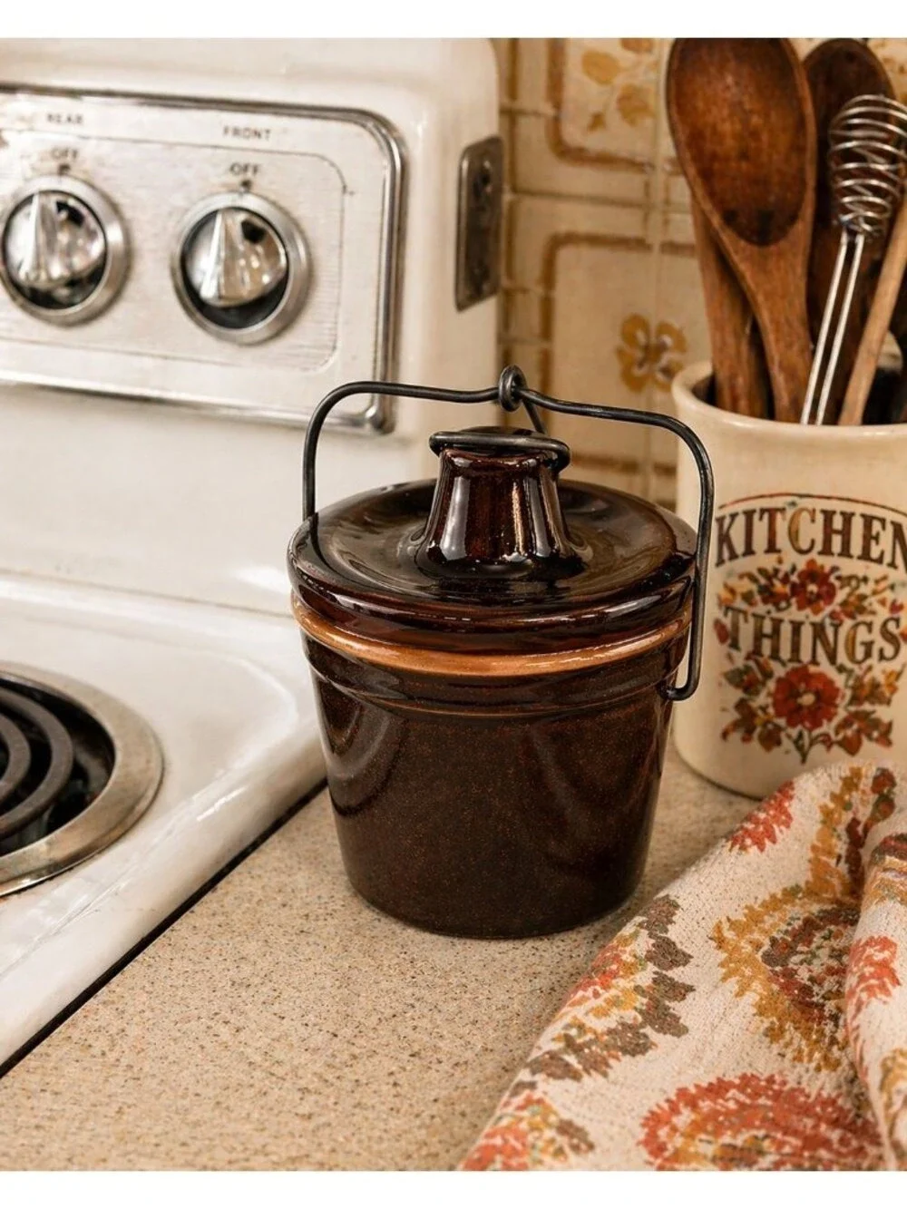 Vintage USA Stoneware Crock Brown Glaze 1970s